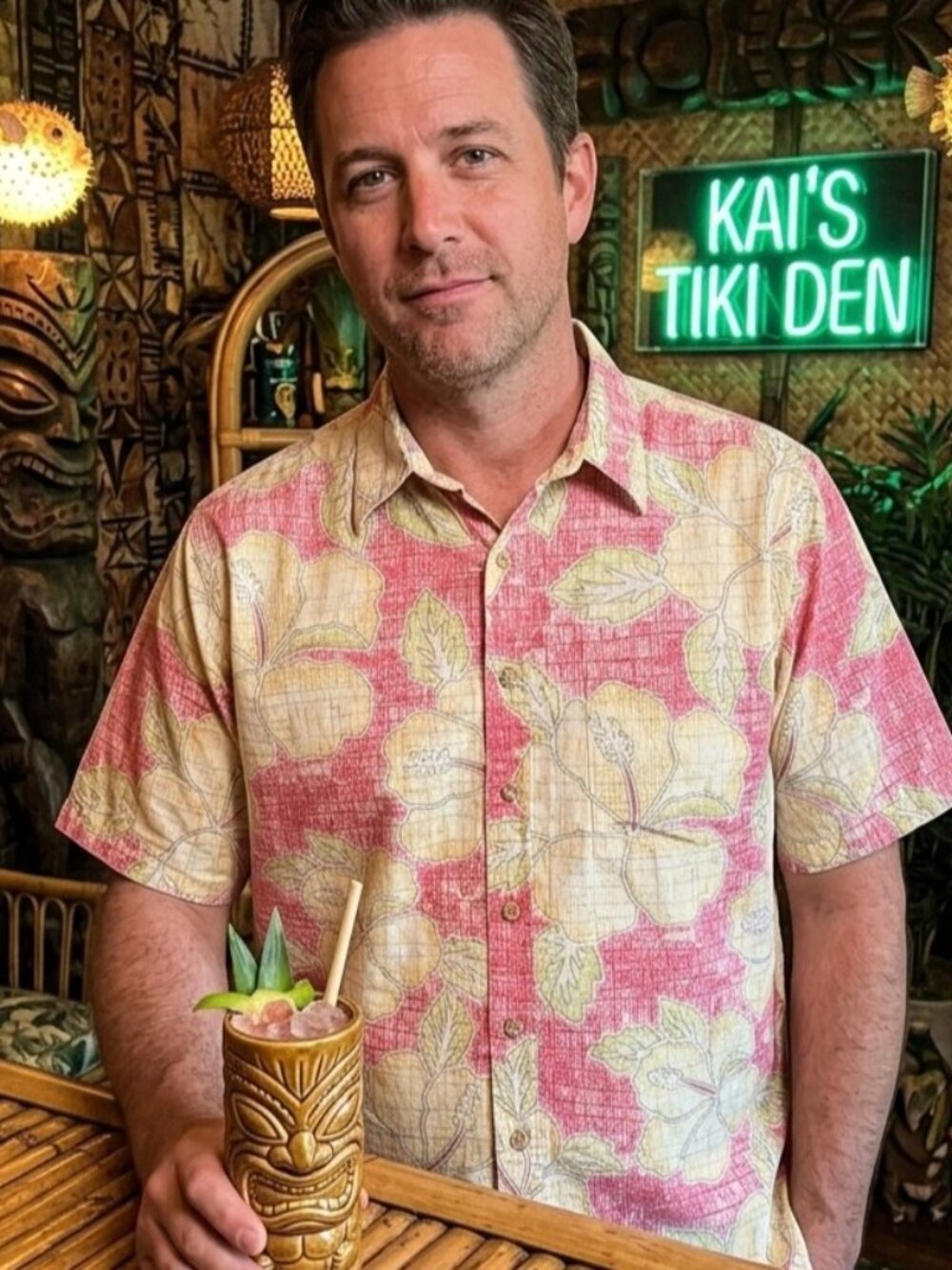 Vintage Cooke Street Honolulu Mens Hawaiian Shirt Large Yellow/Red Short Sleeve